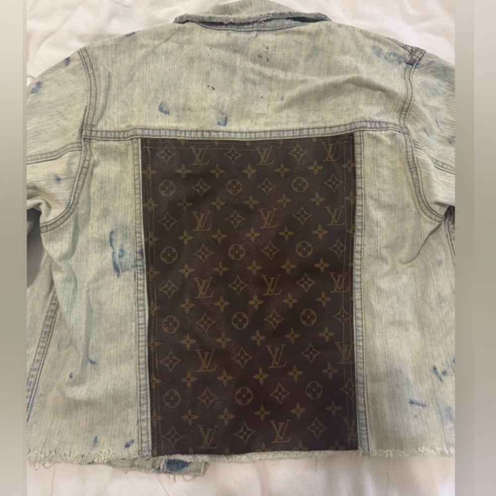 Vintage Louis Vuitton Light Blue Denim Jacket with Brown Monogram Panel